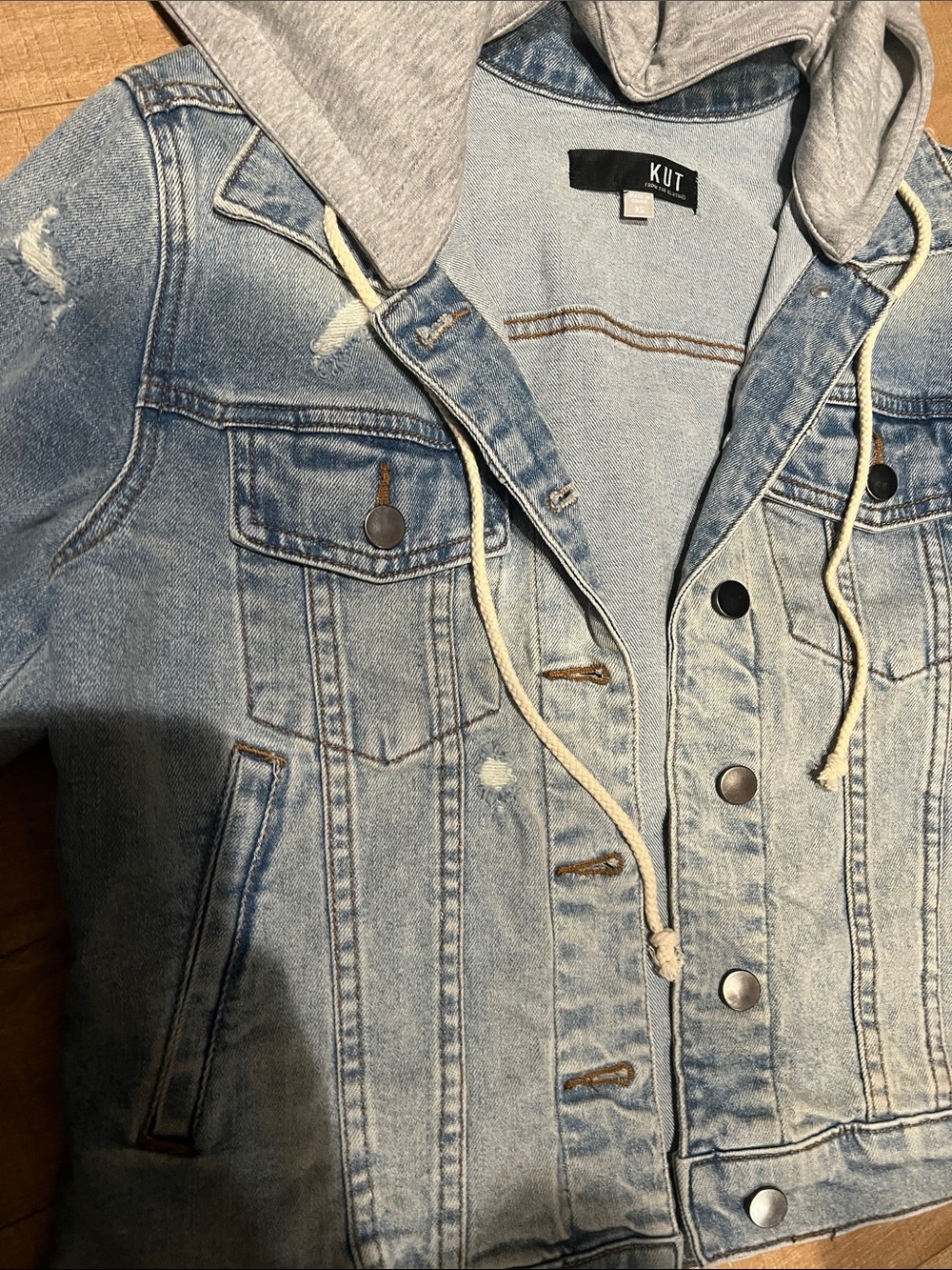 Kut from the Kloth Light Blue Denim Hooded Jacket size xs nwot - Picture 3 of 4